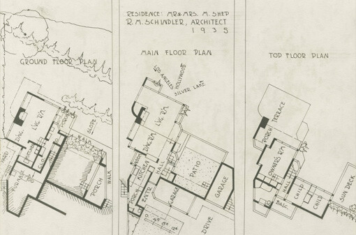 Plans for the Milton and Ruth Shep House, Los Angeles, CA (1935), designed by Rudolph M. Schindler